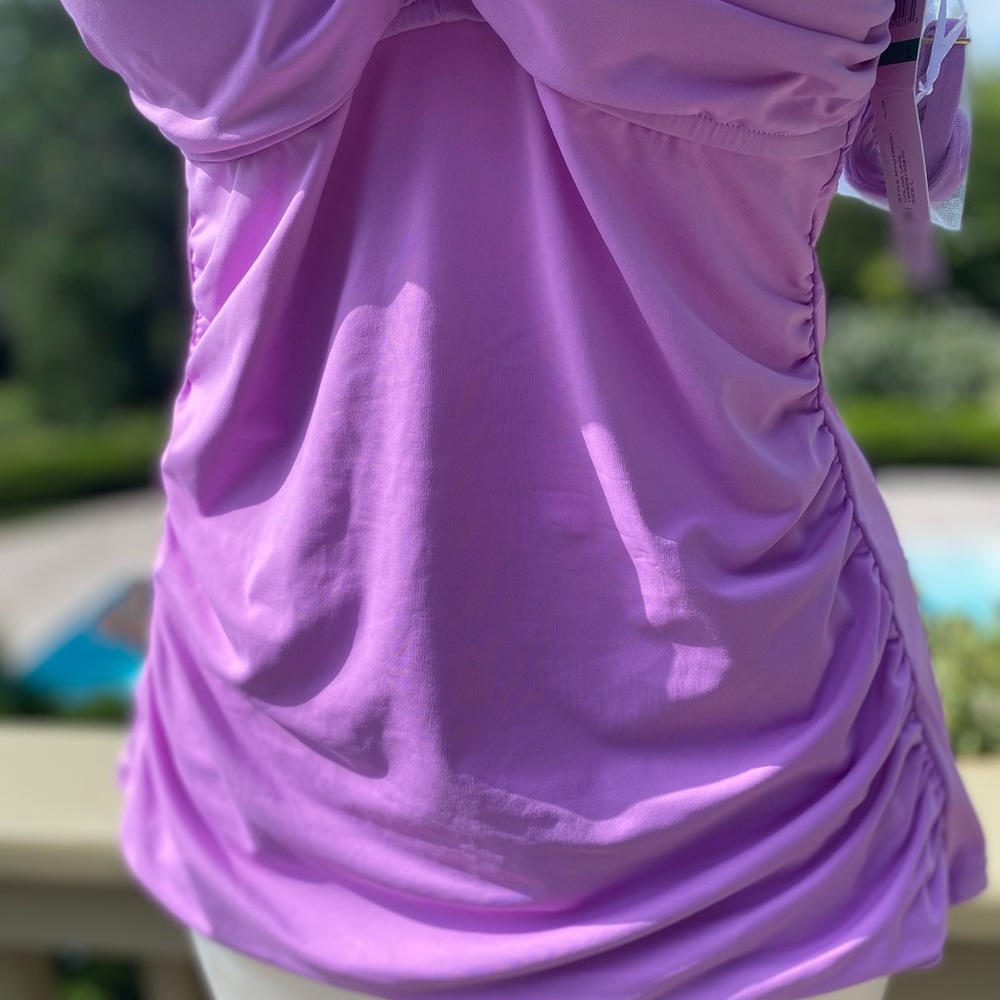 NWT Ann Cole - Lavender tankini with adjustable halter strap & ruching. size: L - Picture 5 of 12